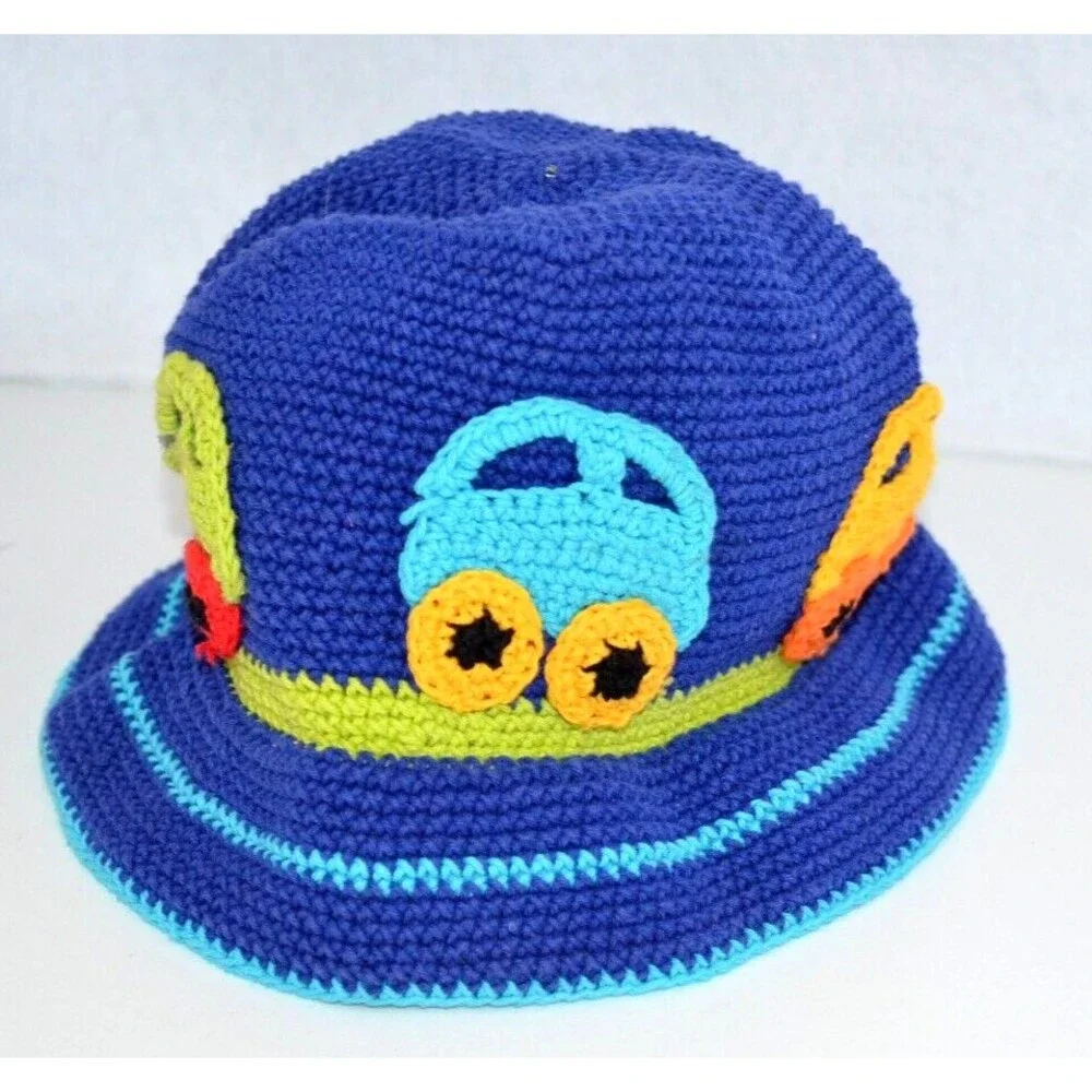 Day Lee Design Crochet Blue Bucket Hat 1-2 Years Cars SAN DIEGO HAT CO Boy Girl